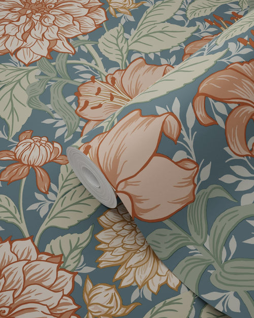 ESTAhome behang vintage bloemen vergrijsd blauw - 53 cm x 10.05 m - 139642