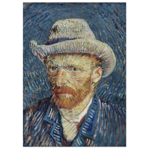 Artfulprints Poster Vincent van Gogh - Zelfportret met grijze vilthoed   - 50x70 cm - Blauw