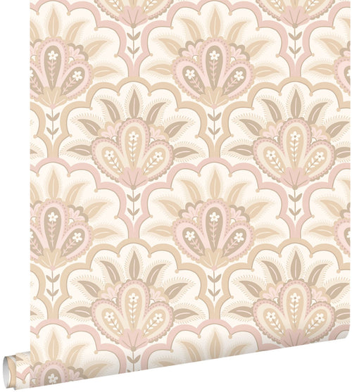 ESTAhome behang oosters barok motief beige en roze - 50 x 900 cm - 131032