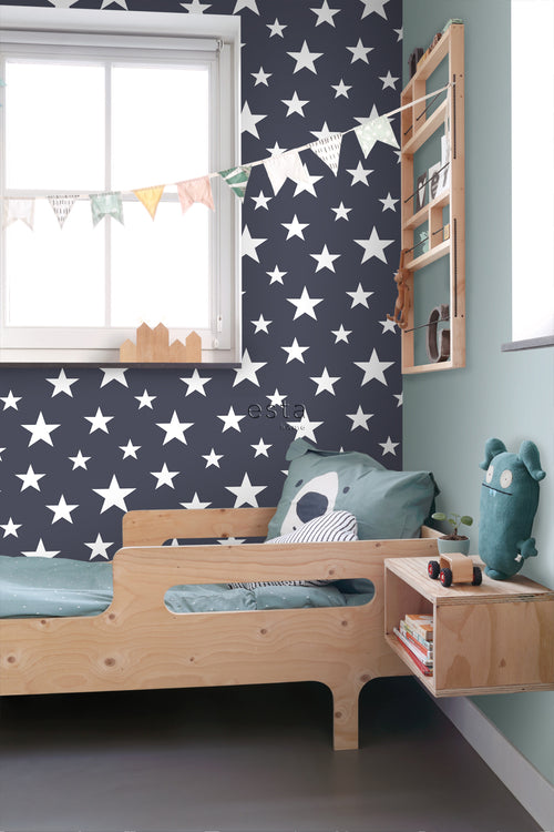 ESTAhome behang grote en kleine sterren donkerblauw - 53 cm x 10.05 m - 138933