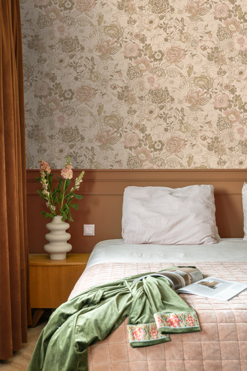 ESTAhome behang vintage bloemen lichtbruin en oudroze - 50 x 900 cm - 139764 - vtwonen shop