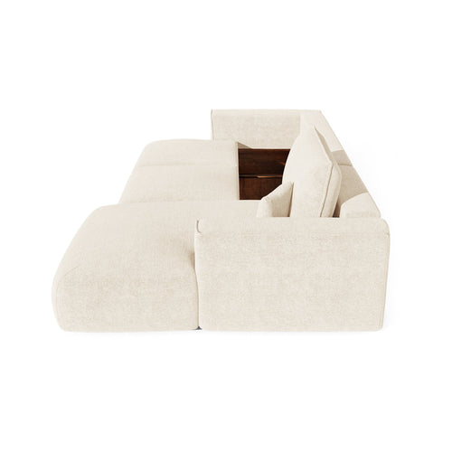 Premium Interiors - Rechthoekige hoekbank met slaapfunctie en opbergruimte COMO - bouclé-stof crème 297cm