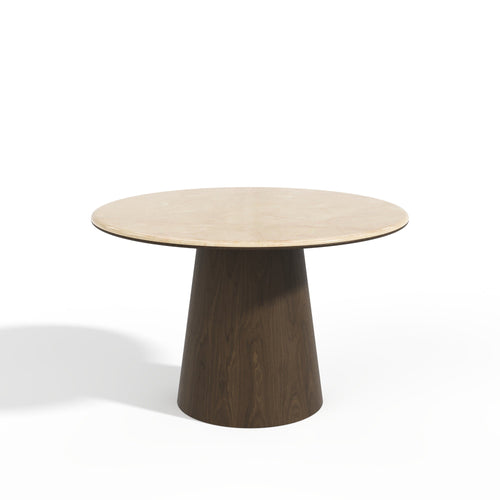 Premium Interiors - Eettafel VERO - multiplex en marmer beige marmer en donker notenhout 120cm