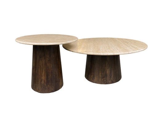 Livingfurn salontafel Valentino - Round 75cm - mangohout/travertin