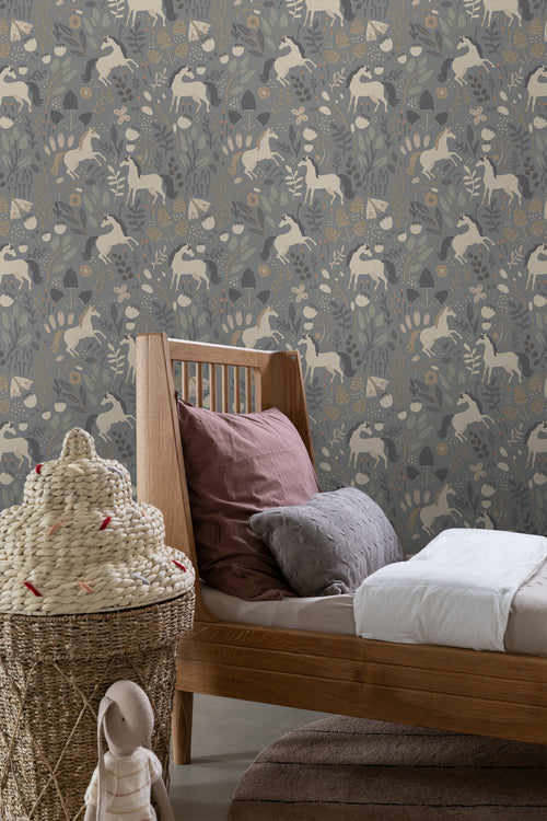 ESTAhome behang unicorns vergrijsd blauw - 50 x 900 cm - 139874 - vtwonen shop