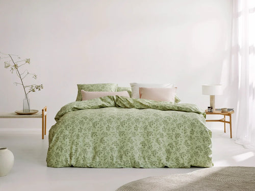 Yumeko dekbedovertrek katoen satijn green bloom 200x220 + 2/60x70 - vtwonen shop
