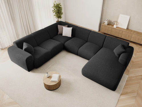 Cosmopolitan Design Panoramische hoekbank links Nolio 6-zits, chenille zwart - 252x342x72cm