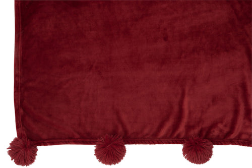 J-Line plaid Pompom - polyester - rood - 170 x 130 cm - vtwonen shop