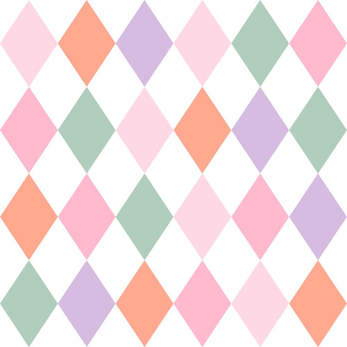 ESTAhome behang ruitjes lila paars, oranje en roze - 50 x 900 cm - 131765