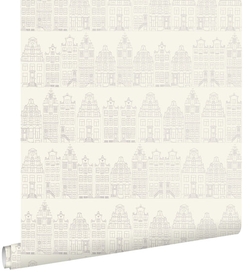 ESTAhome behang Amsterdamse huizen zilver - 53 cm x 10.05 m - 137716