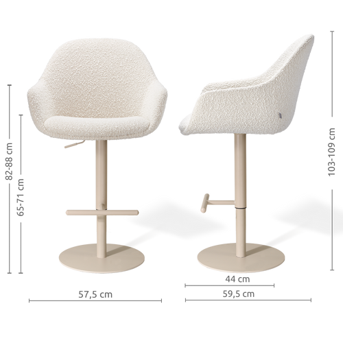 Nolon Niva-Mae tulp barkruk bouclé beige verstelbaar - beige poten