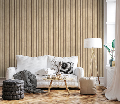 Sanders & Sanders behang houten wandpanelen 3d beige - 53 cm x 10 m - 640049