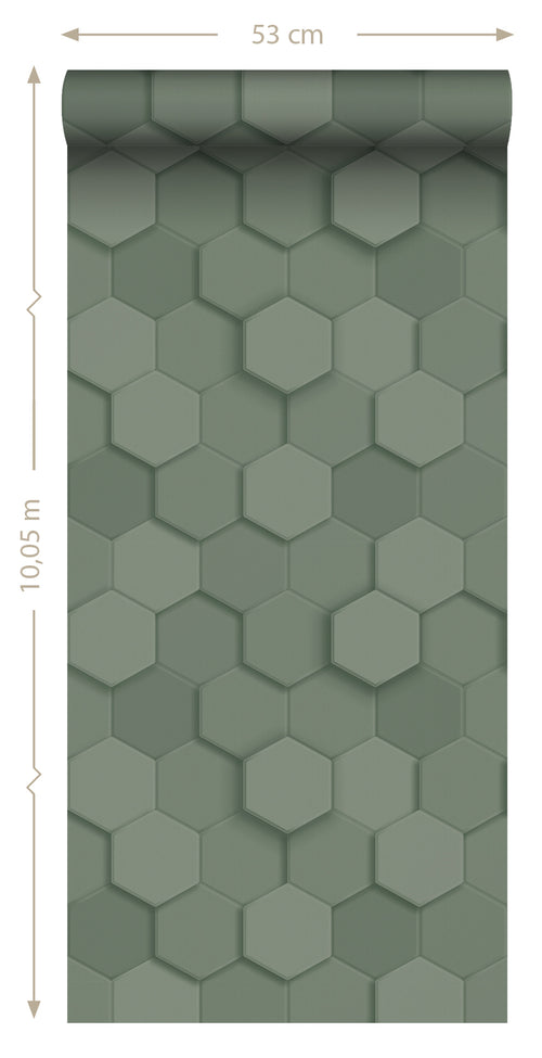 Origin Wallcoverings behang 3d hexagon motief vergrijsd groen - 53 cm x 10.05 m - 347851 - vtwonen shop