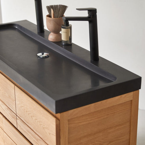 Tikamoon Massief eikenhouten en lavastenen badkamermeubel 120 cm - Naturel - vtwonen shop