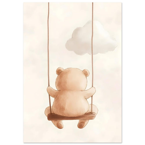 Artfulprints Poster Schommelende knuffelbeer   - 30x40 cm - Bruin