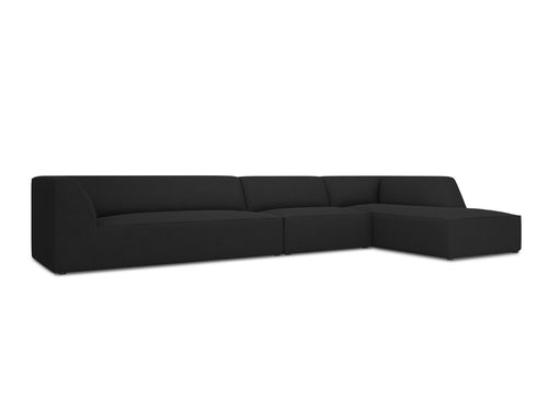 Micadoni rechter hoekbank Ruby 5-zits, structurele stof, zwart - 180x366x69cm