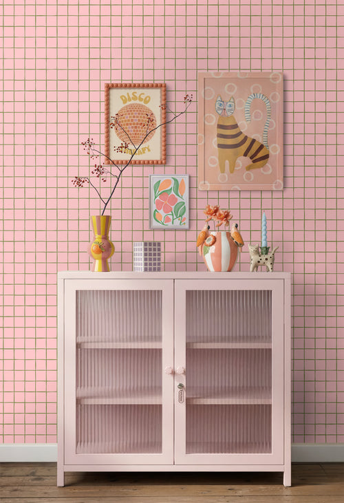 ESTAhome behang geblokt motief licht roze - 0.53 x 10.05 m - 131594