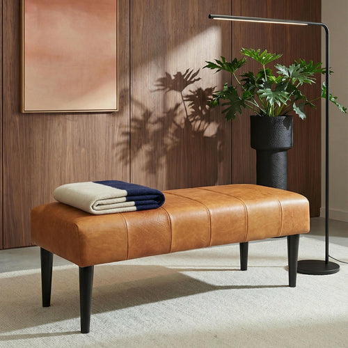 Furnhouse bankje Athea - Cognacbruin - Leer - 50x120x48