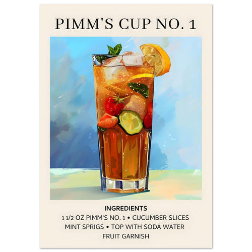 Artfulprints  Pimm's Cup No. 1 cocktail - Ingrediënten   poster A4 21x29.7 cm - vtwonen shop