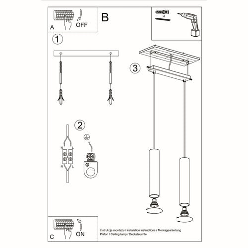 Sollux Lighting Hanglamp LAGOS 2 zwart - 30x6x90cm