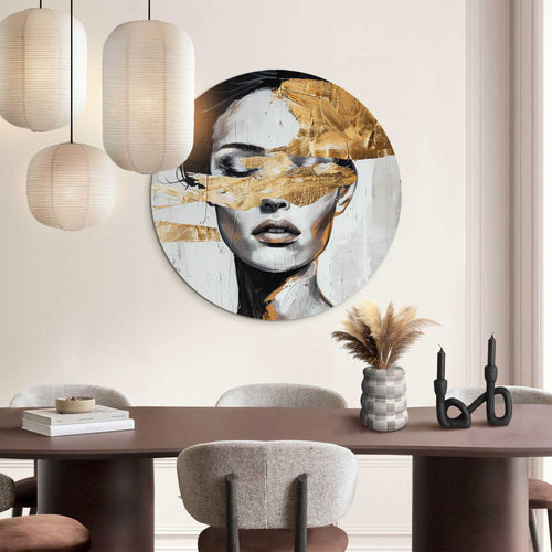 Reinders Vrouw met gouddetail glasschilderij -  goud - woonkamer - Ø 70cm