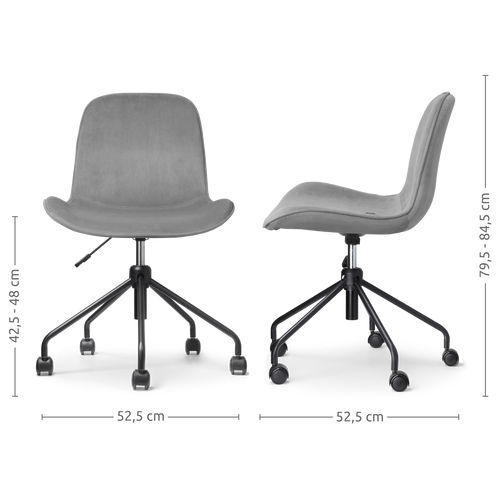 Nolon Nout-Fé Bureaustoelen Set van 2 - Velvet Grijs - Zwart Onderstel