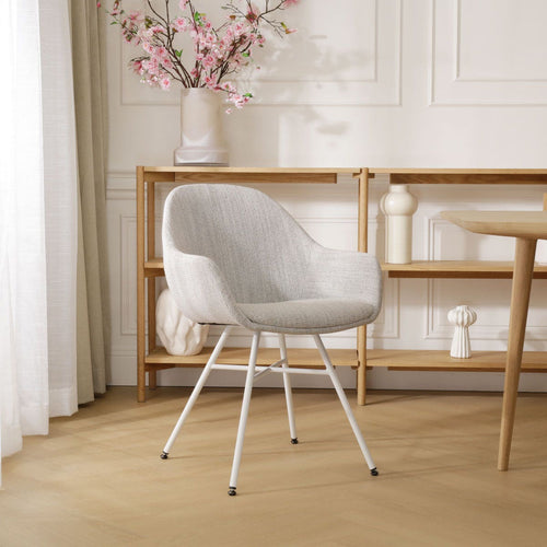 Nolon Noa-Mae Eetkamerstoel Beige Gemêleerd - Armleuning - Witte Poten - vtwonen shop