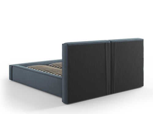 Cosmopolitan Design Opbergbed met dubbel hoofdbord Arendal 140x200cm, structurele stof, blauw - 228x194x97.5cm