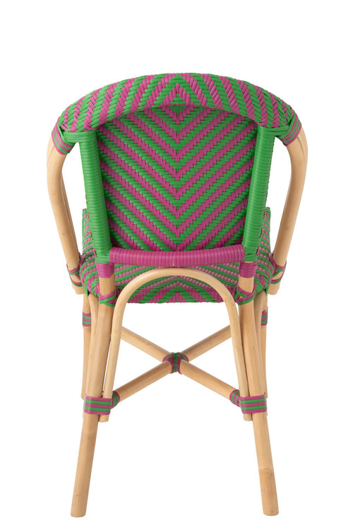 J-Line stoel Ego - riet - roze/groen - 2 stuks