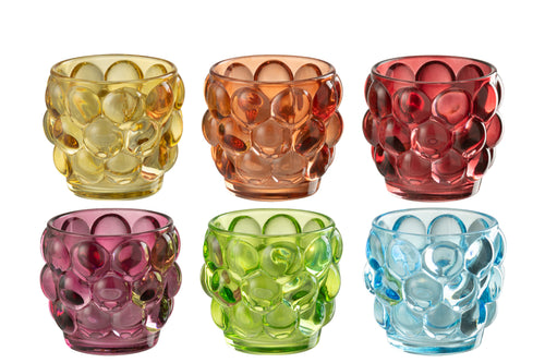 J-Line theelichthouder Lopa - glas - mix - 6 stuks