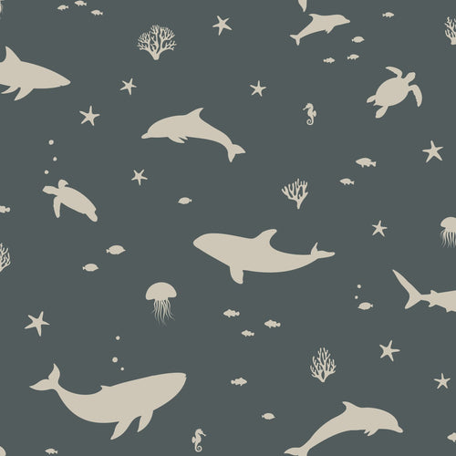 ESTAhome behang onderwaterwereld vergrijsd donker blauw - 50 x 900 cm - 131473 - vtwonen shop