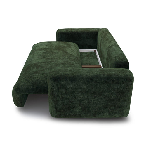 Premium Interiors - Slaapbank met opbergruimte LIOR - fluweel met motieven dennengroen 260cm