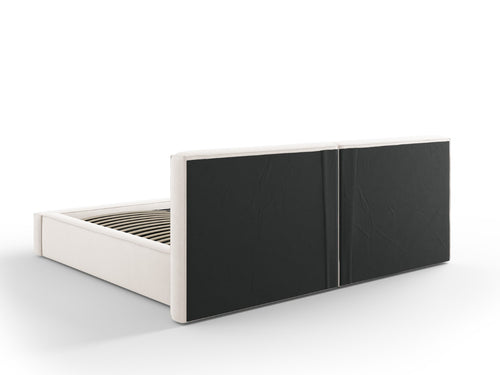 Cosmopolitan Design Opbergbed met dubbel hoofdbord Arendal 200x200cm, structurele stof, lichtbeige - 228x251x97.5cm