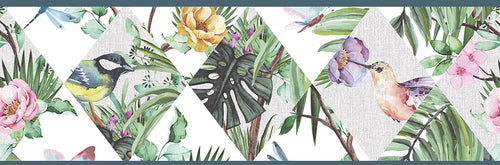 Sanders & Sanders zelfklevende behangrand tropische jungle bladeren en paradijsvogels groen - 500 x 17.5 cm - 640044 - vtwonen shop