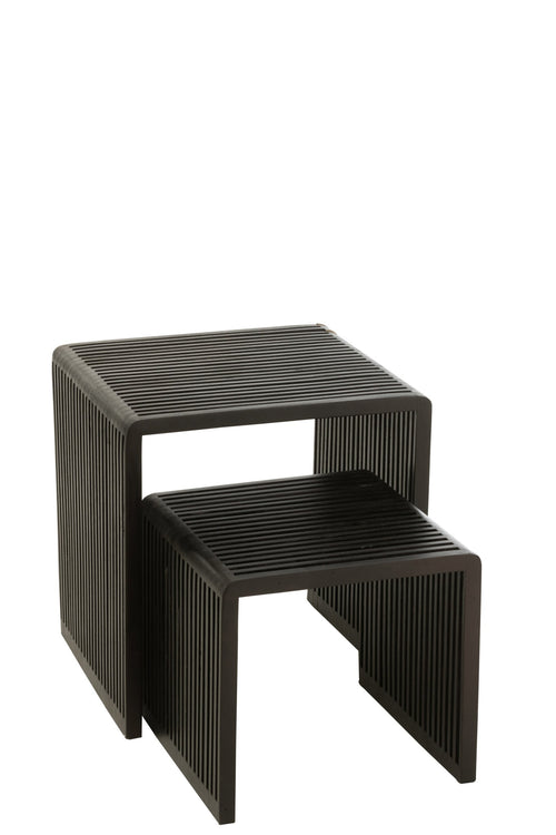 J-Line bijzettafel Kubus - hout - zwart - set van 2