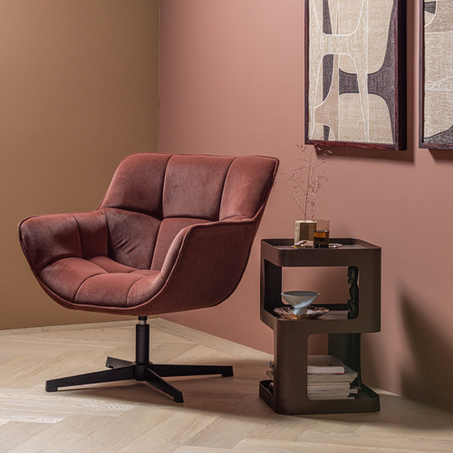 WOOOD draaifauteuil Wibo - Velvet - Mat Bruinrood - 94x71x83