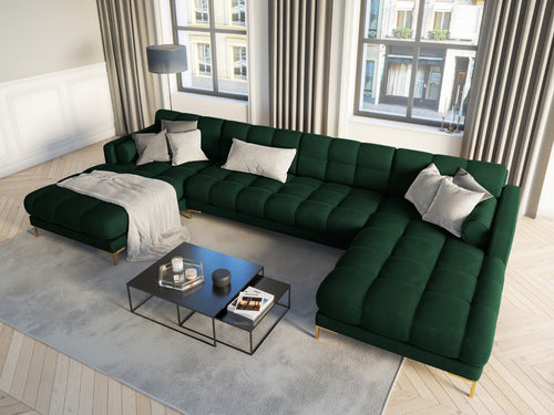Cosmopolitan Design Panoramische bank Bali 7-zits, flueel, flessengroen - 185x383x75cm