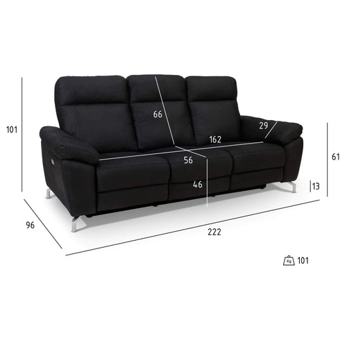 Furnhouse 3-zitsbank Selesta - Zwart - Stof - 96x222x101