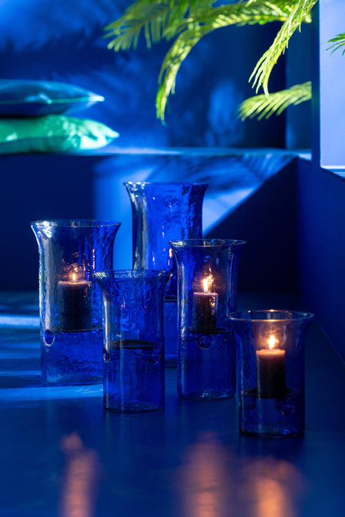 J-Line windlicht Tarifa Smal - glas - blauw - extra large