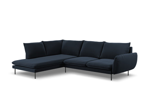 Cosmopolitan Design linker hoekbank Vienna 6-zits, flueel, donkerblauw - 185x275x95cm