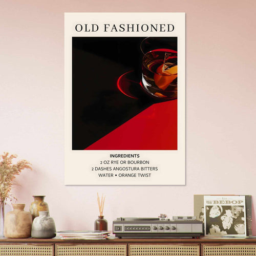 Artfulprints  Old Fashioned cocktail - Ingrediënten   poster A4 21x29.7 cm - vtwonen shop