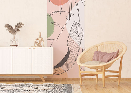 Sanders & Sanders poster getekende bladeren roze, groen en grijs - 90 x 270 cm - 601077 - vtwonen shop