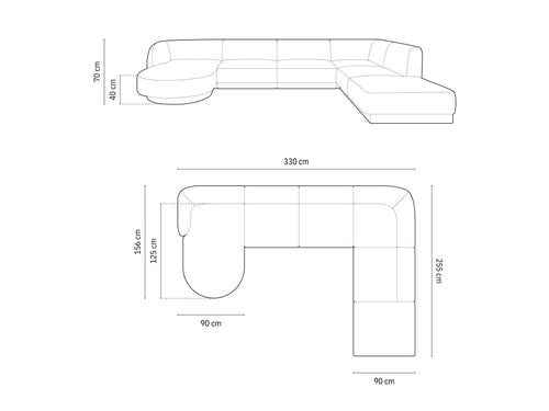 Micadoni Panoramische hoekbank rechts Miley 6-zits, flueel, koningsblauw - 255x330x70cm