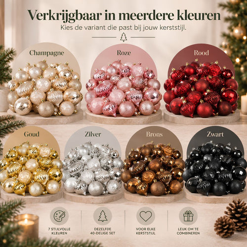 Mica Decorations Bal Onbreekbaar Goud 40 Stuks - Kerstballenset met Diameter van 6 cm - Onbreekbare Kerstballen van Gerecycled Polystyreen - Mix van