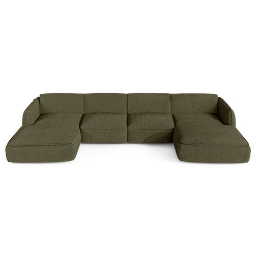 Sia Home - Panoramische banken LIVIA - Bouclette stof - Olijfgroen - 346cm - vtwonen shop