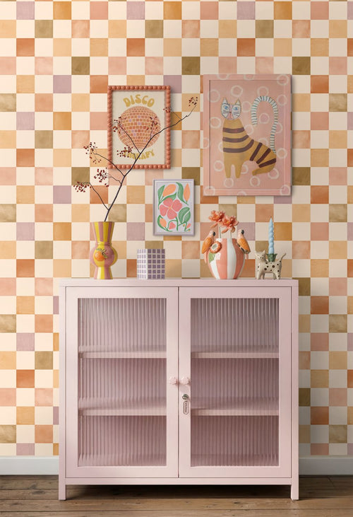 ESTAhome behang geblokt motief oranje, geel en paars - 50 x 900 cm - 132178