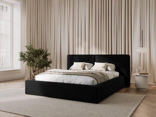 Micadoni Opbergbed met hoofdeinde Jodie 180x200cm, flueel, zwart - 228x234x108cm