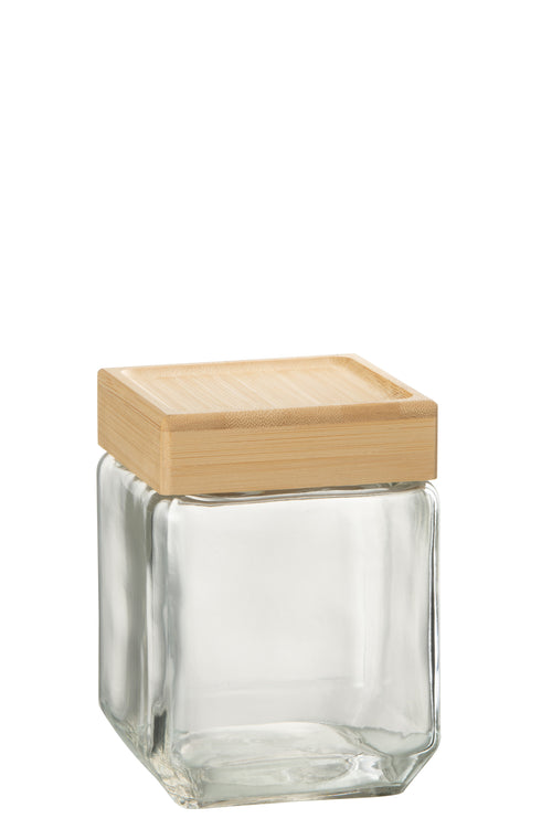 J-Line voorraadpot Brad - glas/bamboe - transparant/naturel - medium