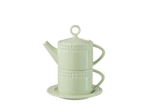 J-Line theepot + theekop - keramiek - groen - woonaccessoires - vtwonen shop