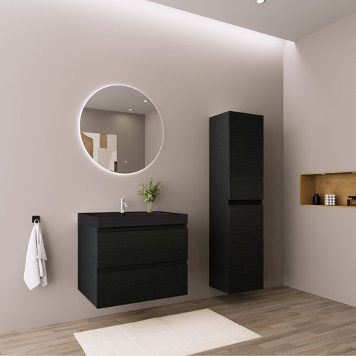LOMAZOO badkamermeubel Monaco - zwevend - zwart - zwart eiken - 60 cm
